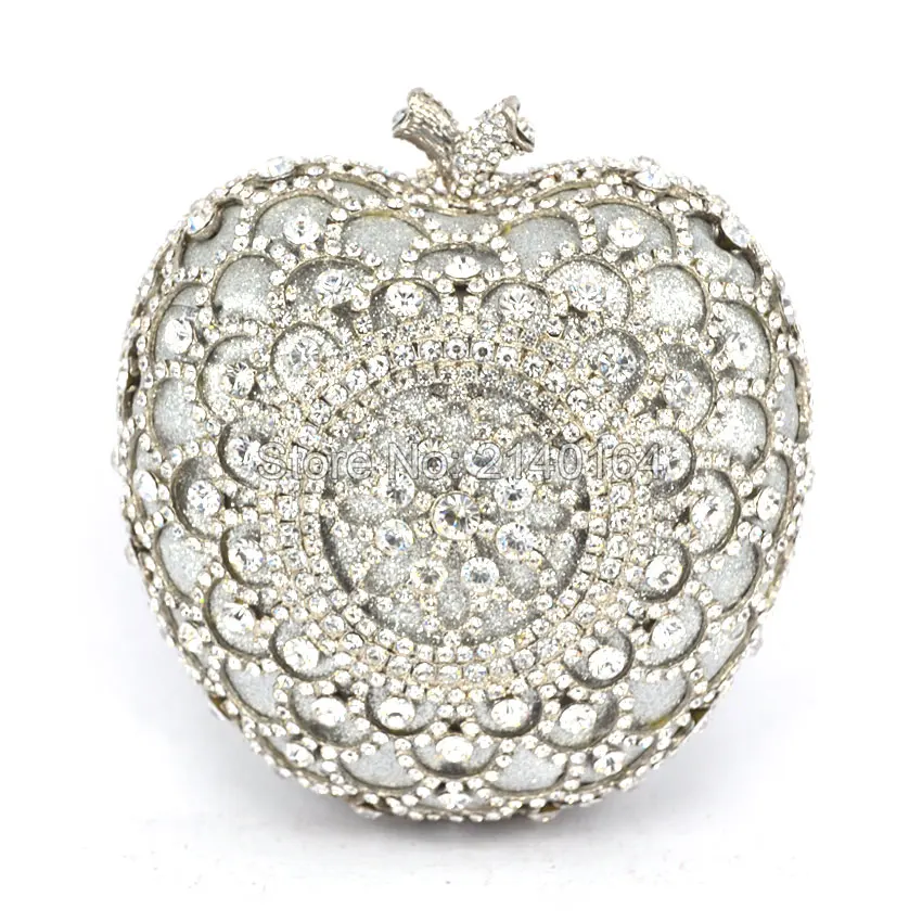 customized Silver Apple Shape Luxury Crystal Evening Bag Lady Party Bag Famous Design Wedding Day Clutch (88307-G)