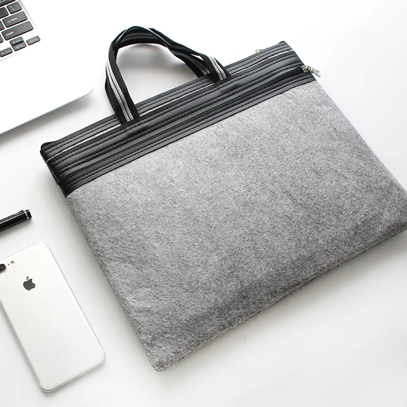 Hot Selling Minimalist Style A4 Double Zipper Handbag Felt Bag Men's Office Bag Document Bag Computer Folders Filling Products