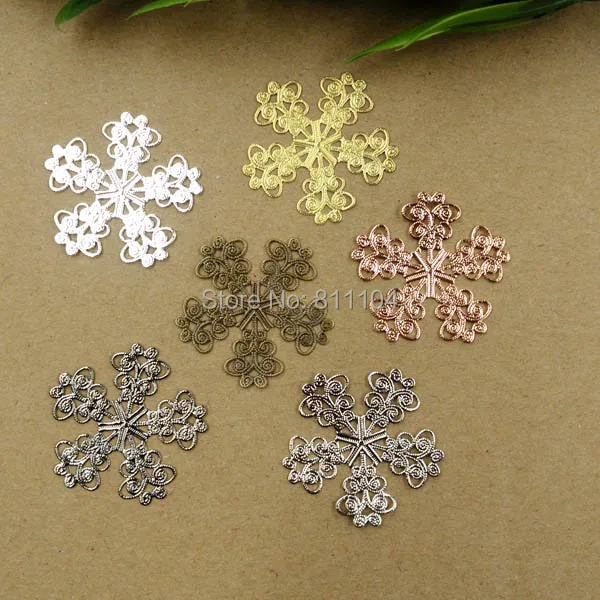 

34mm Multi-color Plated Brass Metal Blank Filigree Flower Links Wraps Connectors Jewelry Findings Connectors