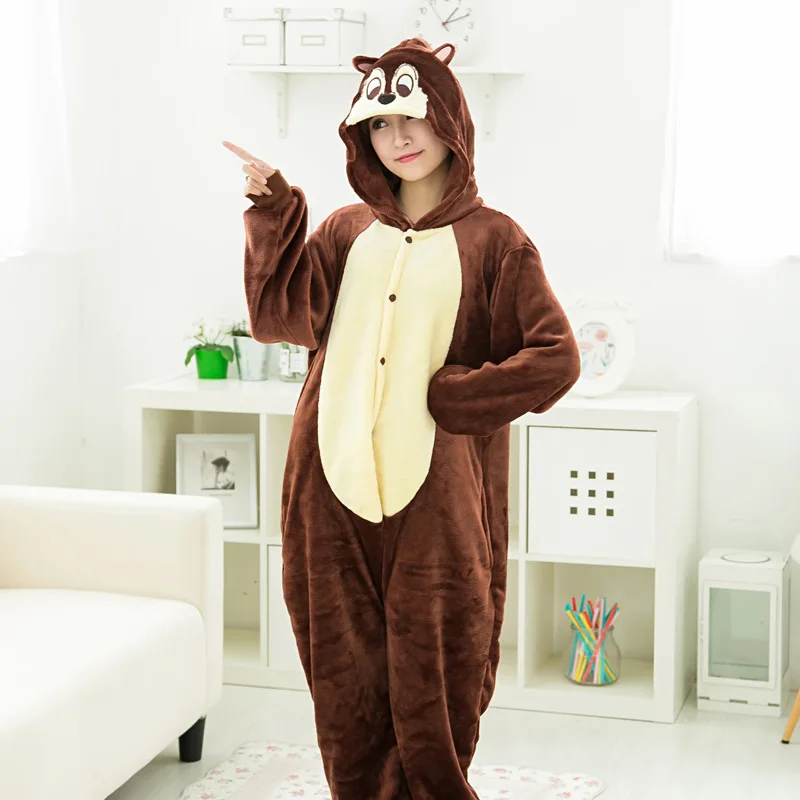 Flannel Warm Chipmunk Animals Pijama Adult chipmunk costume Cosplay Pajamas For Women Onesie Cute Pyjama Men Femme Sleepwear