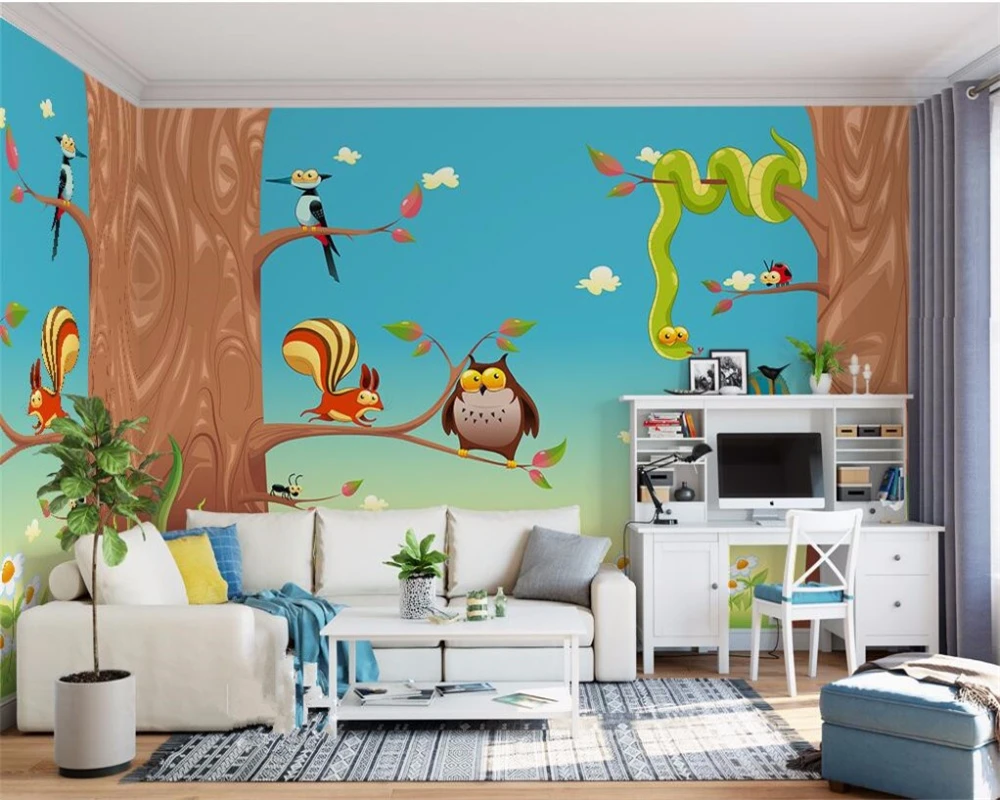 

beibehang Large Fresco Wallpapers 3d Kids Room Bedroom Living Room Wallpaper Cartoon Big Tree Paradise Background Wall Paintings