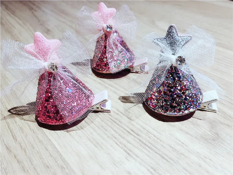 

Boutique 12pcs Fashion Cute Glitter Star Party Hat Hairpins Solid Gemstone Lace Bowknot Birthday Cap Hair Clips Hair Accessories