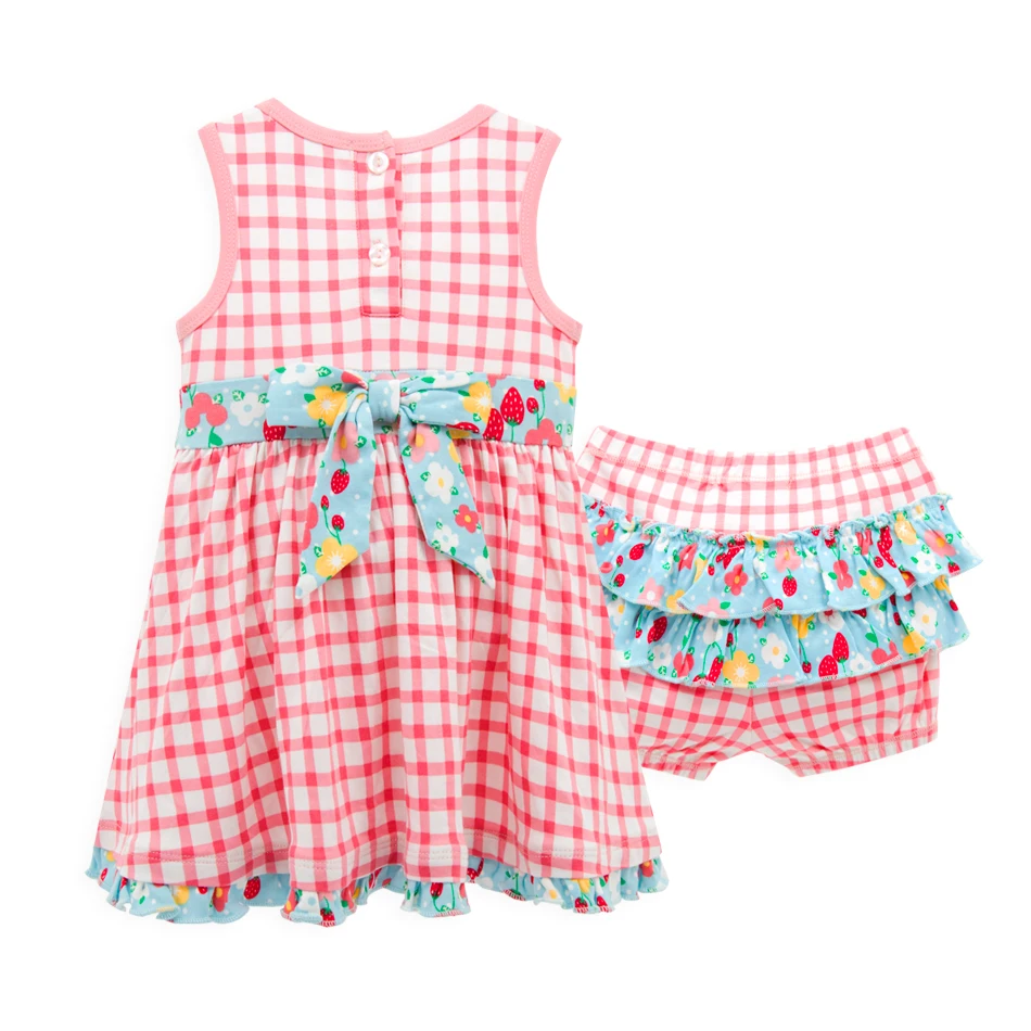 Kavkas Baby Girls Dress Sleeveless Summer Clothes Bow Plaid 0-24 months Newborn Baby Girl Clothes 2 pcs/set Infant Clothing