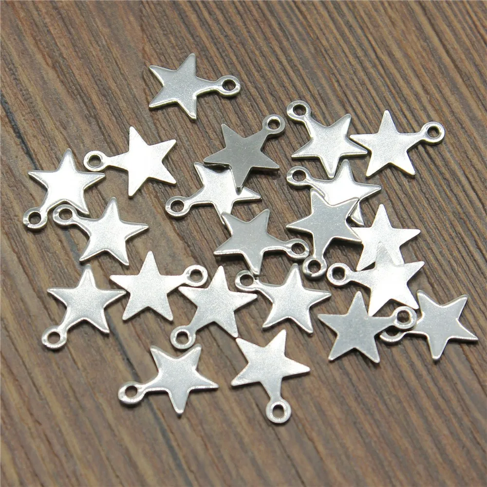 

WYSIWYG 30pcs 10x11.5mm Stainless Steel Material Tiny Star Charms For Bracelet Jewelry Making Accessories