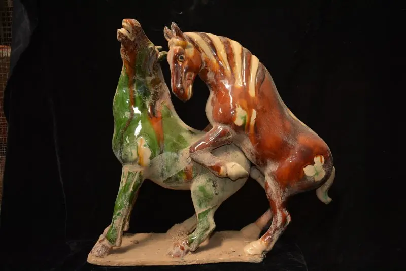 Collectable Qing Dynasty Chinese Pottery *Horse Three Color *San Cai*,Horse making love,free shipping