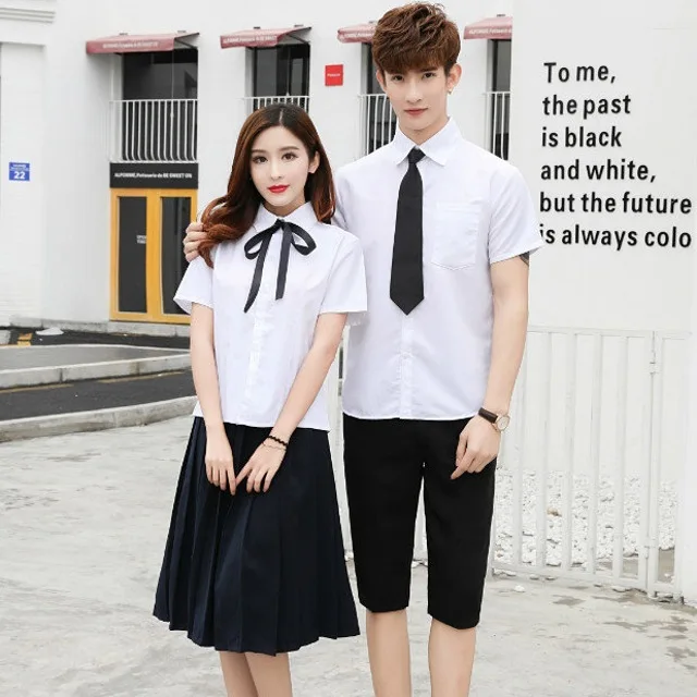 Girls College Clothes Students Senior High School Uniform Short Sleeve Sailor School Uniforms Sailor Couple Suit D-0214