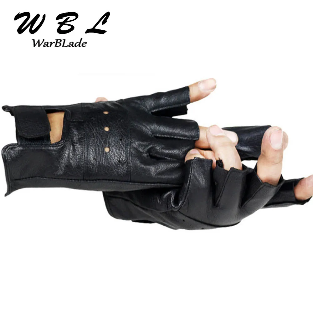 Men Genuine Leather Gloves High Quality Slip-resistant Luvas Half Finger Sheep Leather Fingerless Gloves gants moto WARBLADE