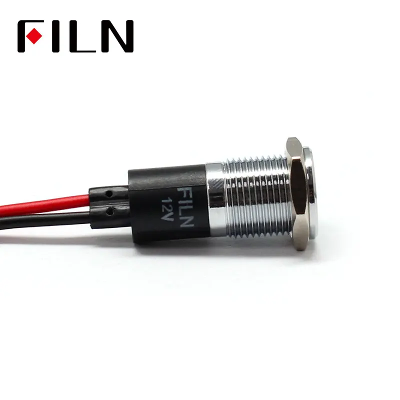 FILN 14mm Car dashboard Turn signal symbol led red yellow white blue green 12v led indicator light with 20cm cable