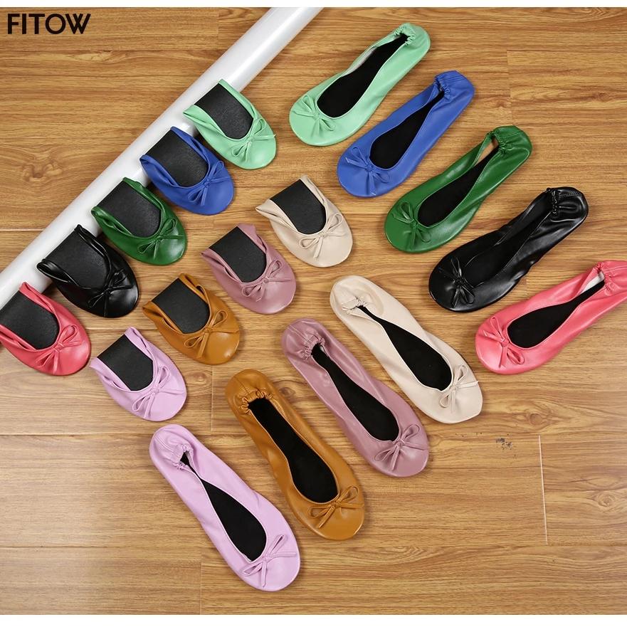 1 Pair 10 Colors 4 Sizes PU Portable Fold Up Ballerinas Roll Up Foldable Ballet After Party Flat Shoes for Bridal Wedding Party