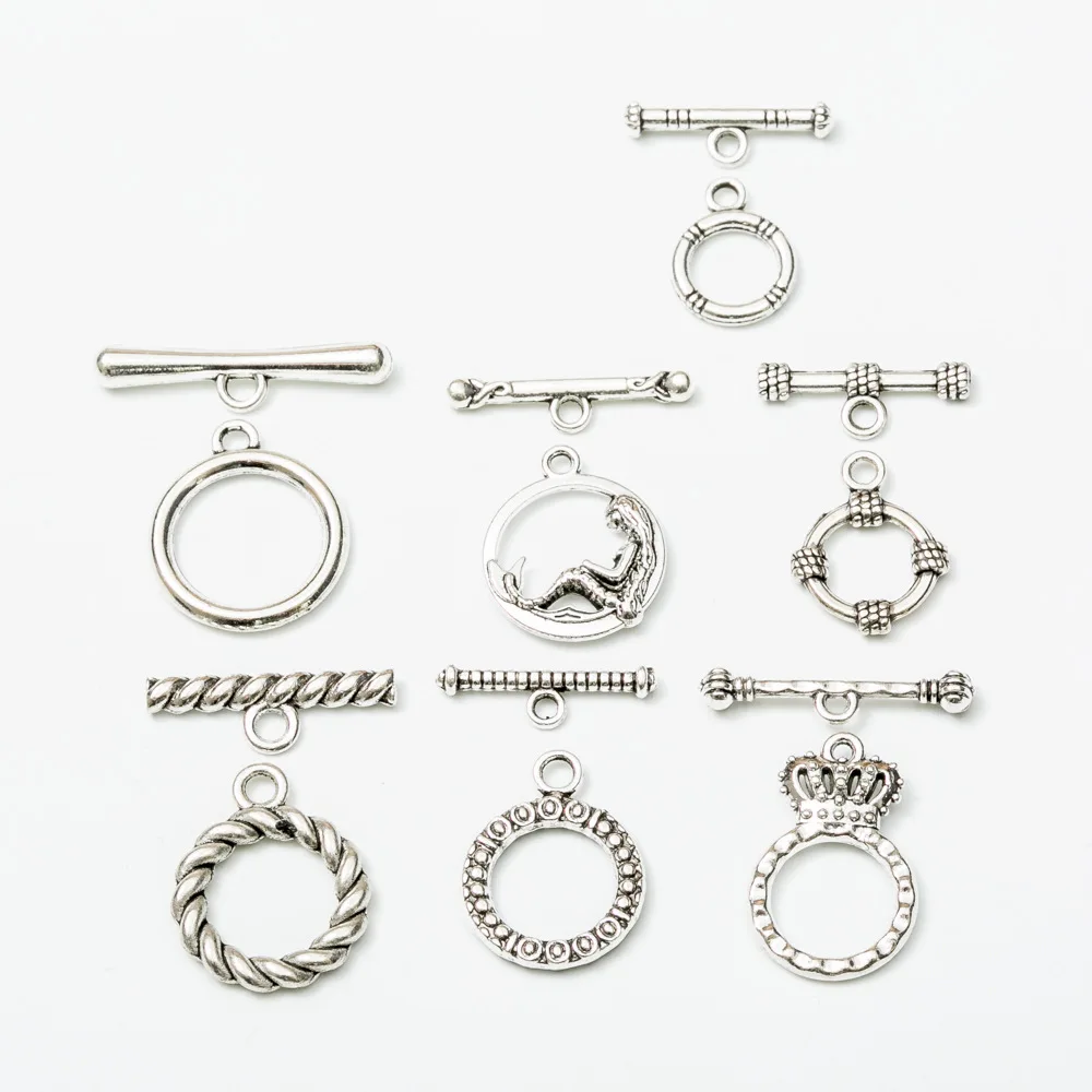 10set/lot Alloy Metal Toggle Clasps Findings For Necklaces Antique Silver Color End Clasps Connectors Hooks DIY Jewelry Making