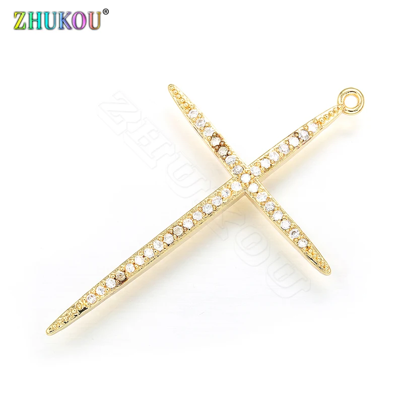 ZHUKOU 30x48mm Korean style Sweet Cross Small Pendant Metal Crystal Charms for Necklace and Earrings Jewelry Accessories VD409