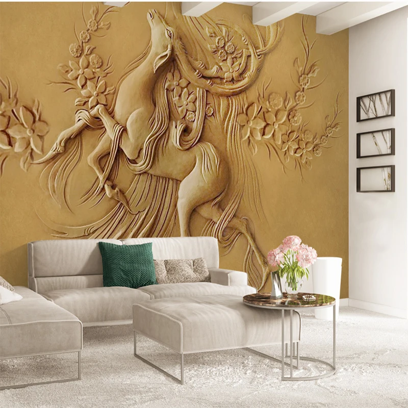 European Style 3D Golden Elk Deer Cloth Living Room Wallpaper Home Furnishing Decorative Background Wall Mural Papel De Parede