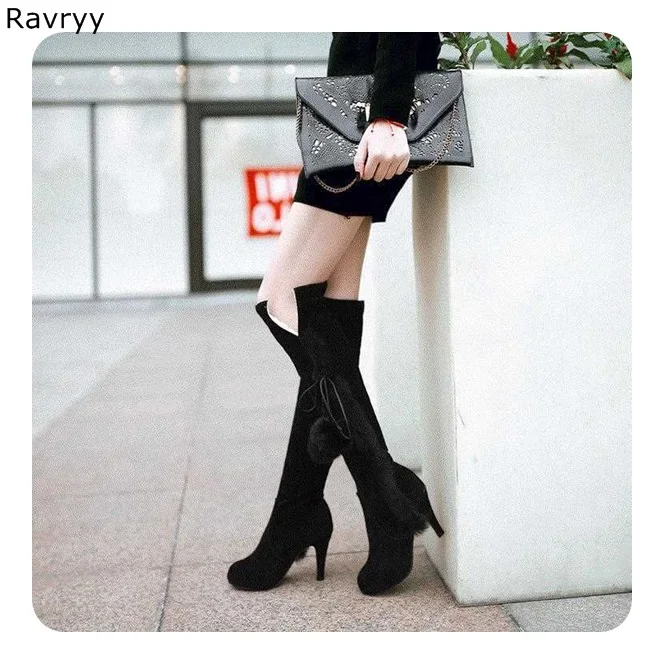 2018 Woman Long Boots Suede Leather Warm Fur Plush rabbit hair knee-high Boots Autumn Winter Fashion Female Party Shoes