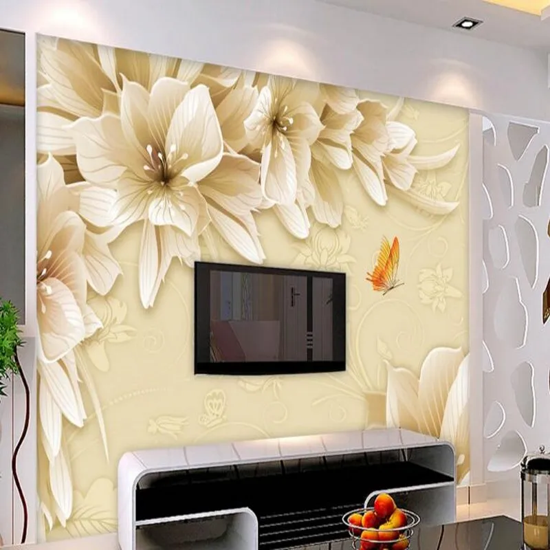 

beibehang Custom large frescoes yellow dream flowers lily TV backdrop nonwovens wallpaper papel de parede 3d para sala atacado