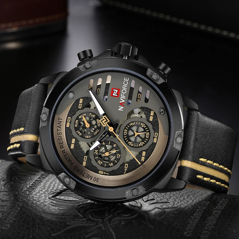 Orologi da uomo NAVIFORCE di Marca di Lusso Della Vigilanza Del Quarzo In Pelle Uomo di Sport Orologi Da Polso Impermeabile Maschio Orologio Con Box