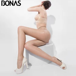 BONAS 15D Sexy Breathable Tights for Women, Transparent Pantyhose, Bright Nylon Stockings, Solid Female Collant Anti-hook