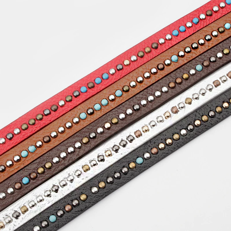 

1meter 10*2mm Colorful Rivet Diamond PU Leather Cord Jewelry Finding For DIY Bracelets&Bangles Necklace Jewelry Making Material