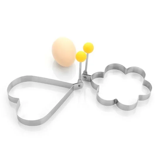 2pcs/lot Egg Mold Stainless Steel Round Flower Heart Shape Omelette Mould Biscuit Frying Egg Rings Mold Cooking Tools KX 154