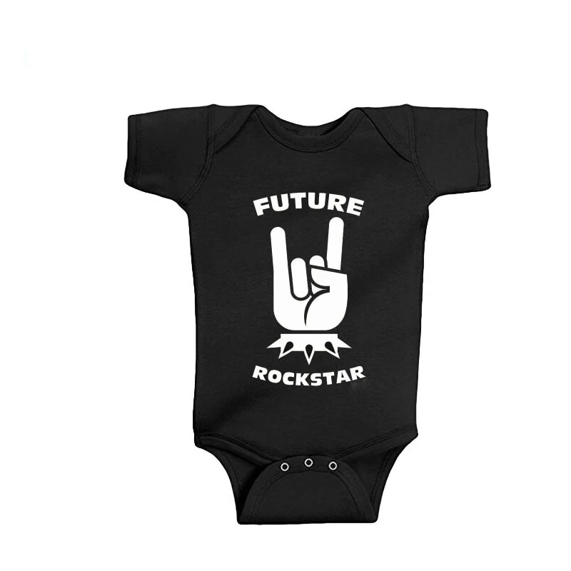 New Rock Black Cotton Short Sleeve Baby Bodysuit Baby Boys Girls Clothes Funny Baby Clothing 0-24M