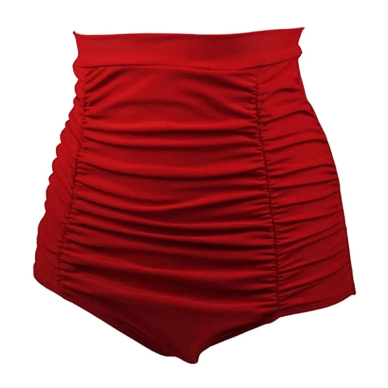 Women Vintage Bottom Shorts Ladies Solid Pleated Ruched Brazilian Bathing Shorts for Female