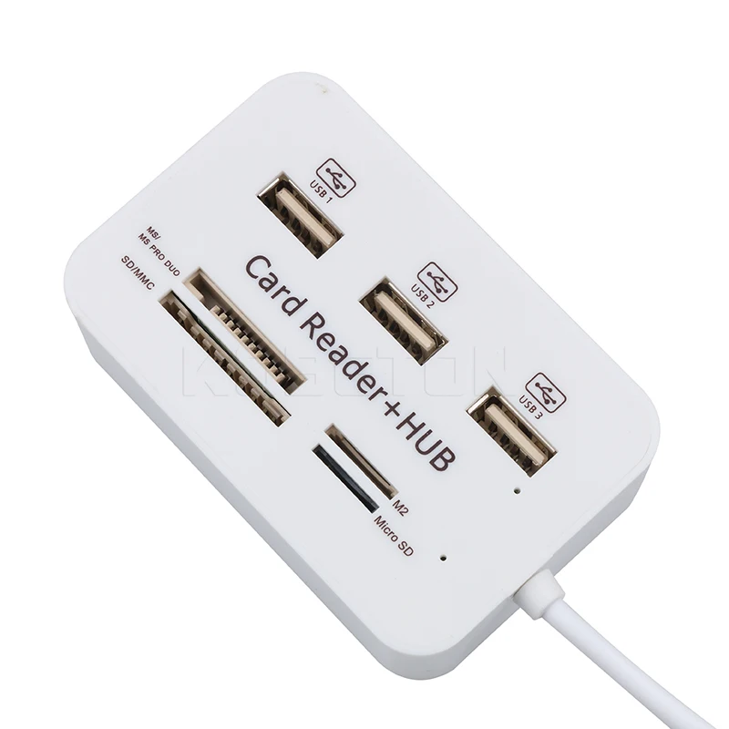Kebidu-lector de tarjetas 2 en 1 multifunción, HUB USB 2,0, 3 puertos, compatible con Micro TF, SD, M2, MS, SDHC, MMC, lectura y escritura