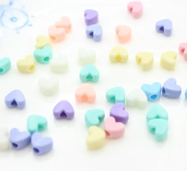 

600pcs bulk Rainbow Heart Acrylic Beads, Colorful Beads, 12mm x 9mm big Hole: 4mm