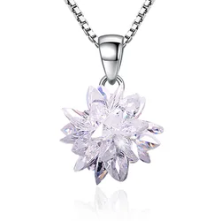 Fashion Shiny Crystal Ice Flower Platinum Plated Ladies Pendant Necklace Female Box Chain Jewelry Women Christmas Gift