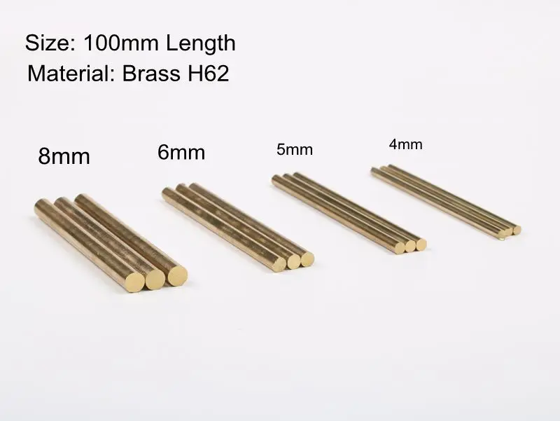 

100mm x 4mm/5mm/6mm/8mm brass bar rod stick for knife diy handle parts round rivets