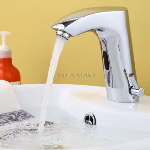 Contemporary Chrome Basin Faucets Deck Mounted Tap Mixer Sensor Bathroom Sink Faucet XR8865