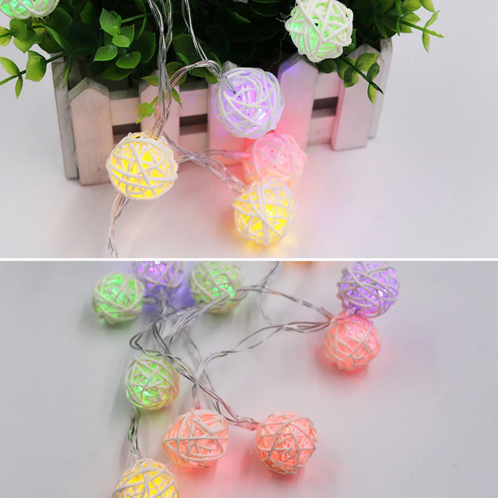 

1M 2M 3M Rattan Ball LED String Light Holiday Wedding Party Christmas Curtain Decor Fairy Lighting Battery Operated 10led 20led