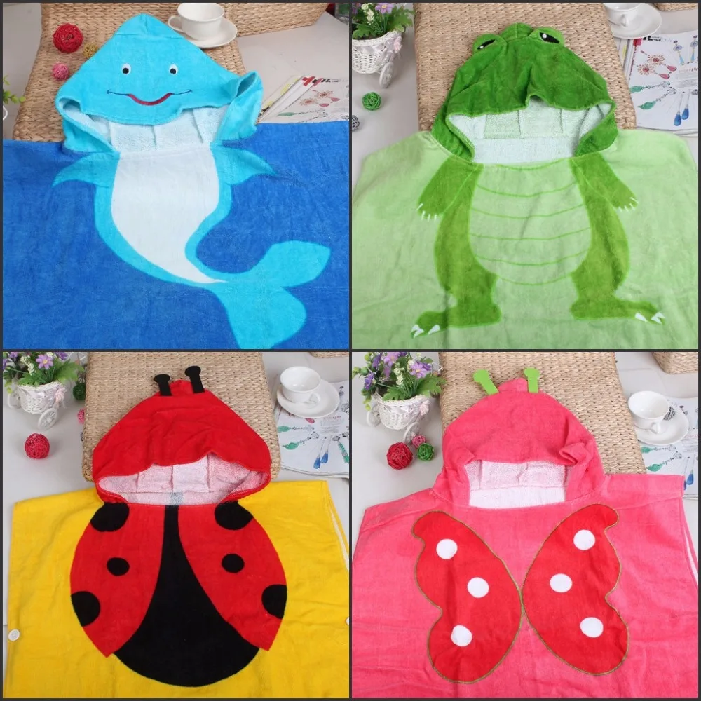 Cartoon Children Cotton Bath Towels Bathroom Bath Robe High Absorben Soft Kids Hooded Poncho Cloak Beach Towels Boys Girls Gift