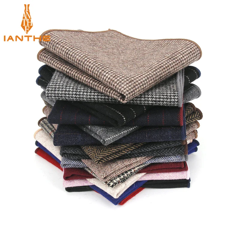 High Quality Hankerchief Scarves Vintage Wool Hankies Men\'s Pocket Square Handkerchiefs Striped Solid Pocket Hanky 23*23cm