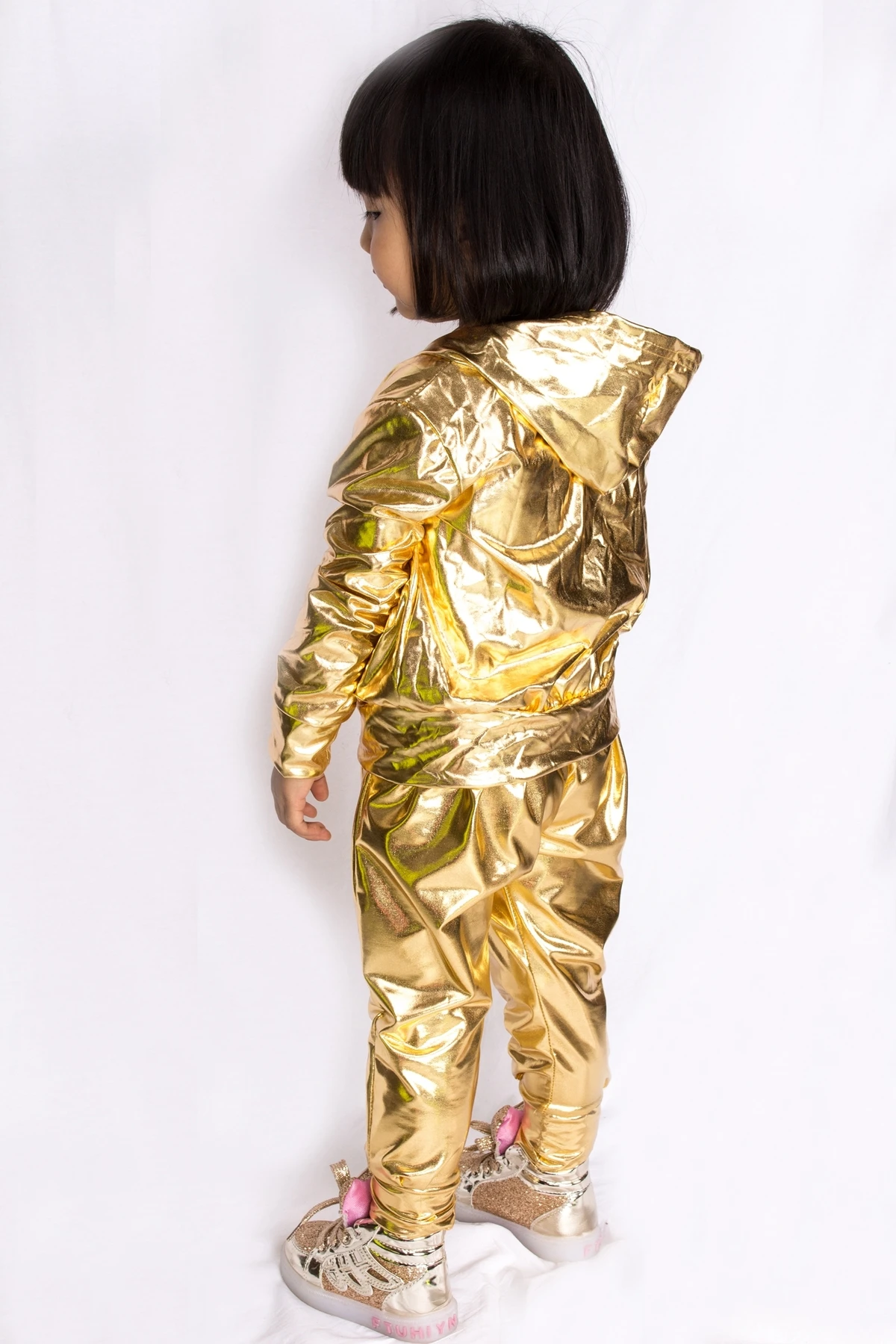 Spring Autumn Kids Gold  bomber Jacket Stage Performance Wear paillette feminina casaco Hip Hop dance coat