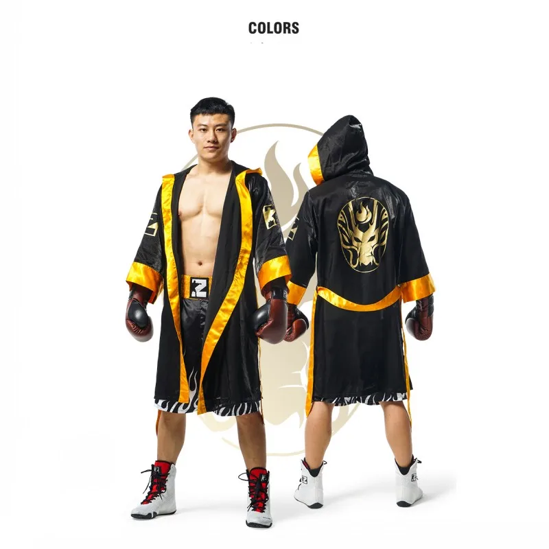 GOLDDEN Black Boxer Robe Cosplay Costume Sports Boxing COUPLE Robe ADULT Boxing Training Bathrobe Boxer Battle Uniform