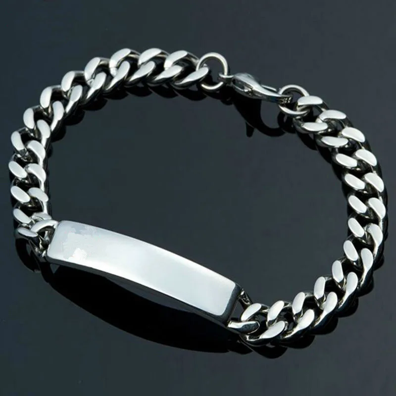 

5pcs/lot 316L Stainless Steel Polishing Silver Color Cuban Link Chain With ID Cool Men's Gift Bracelet 22cm*10mm New Fashion