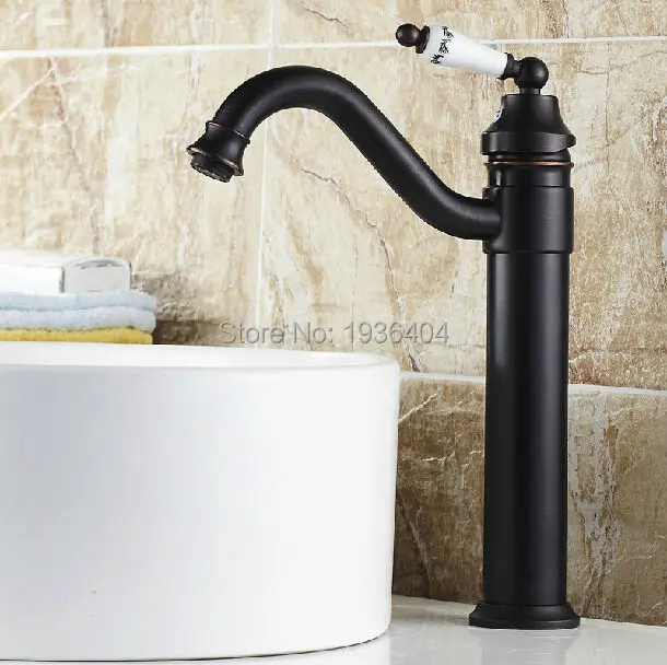 

Antique Brass Retro Bathroom Basin Sink Mixer Taps with blue and white porcelain Swivel Spout Black Faucet B3223