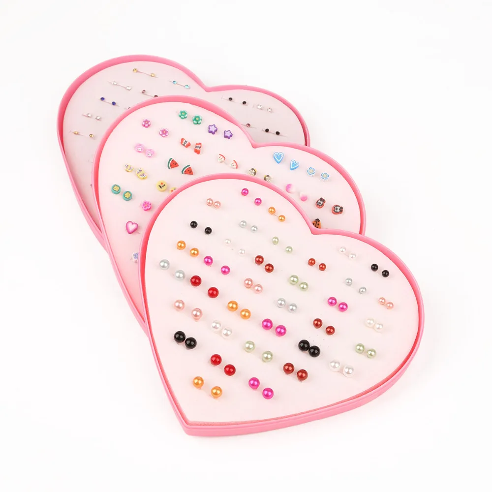 2021 Trend 26Design 36Pairs Mix Mini Flower Clay Earring Stud Sets Fruit Earring Set For Baby Child Heart Box Earrings Jewelry
