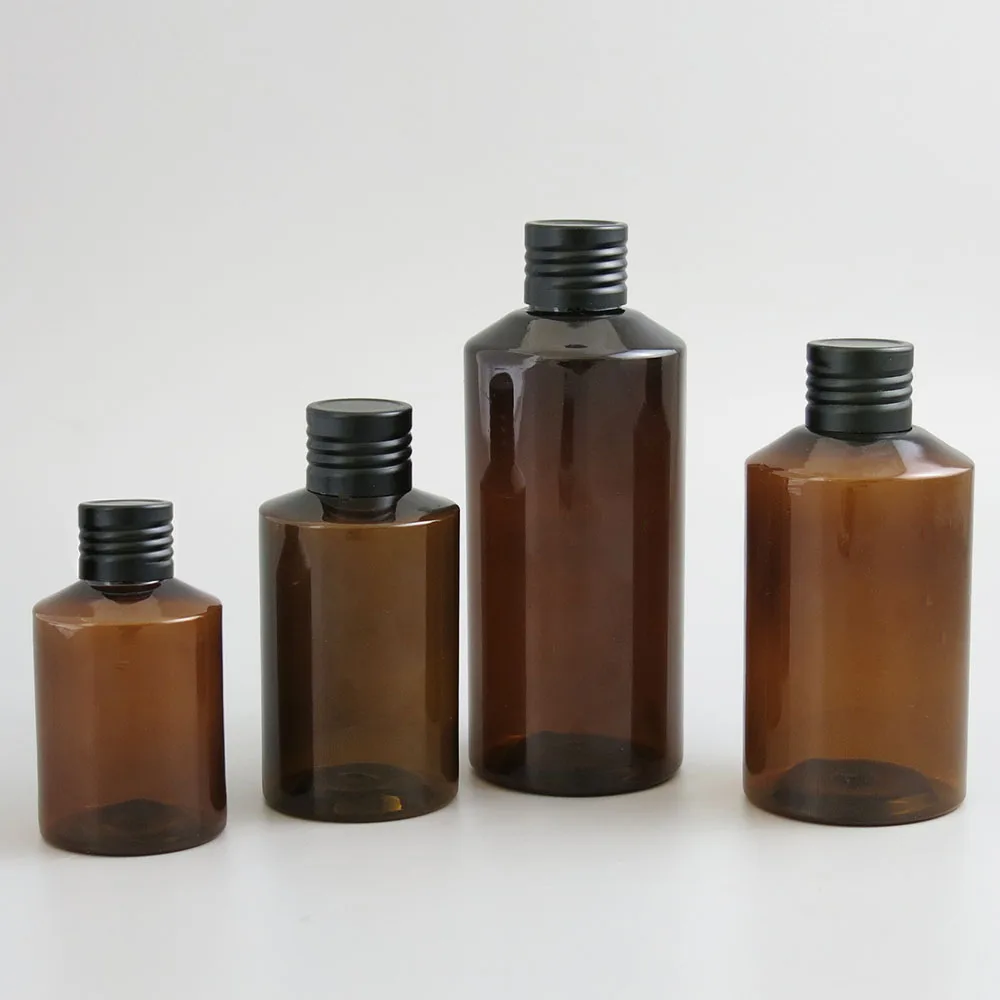 50 x 50ml 100ml 150ml 200ml High Quality Portable Amber Perfume Bottle Black Color Screw Cover Cap Saving Containers