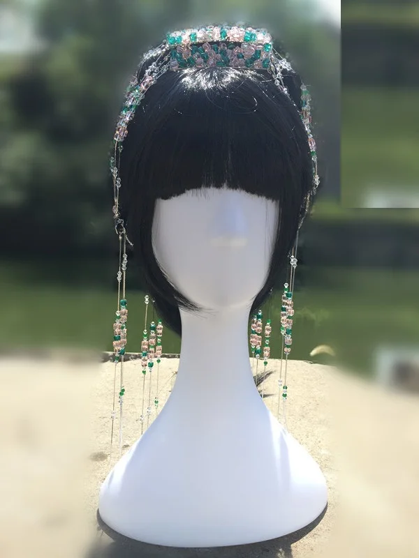 Long Tassel Beading Hair Tiara for Princess Fairy Costume Accessory Hair Jewelry for TV Play Bratty Royal Doctress Zhang Nana