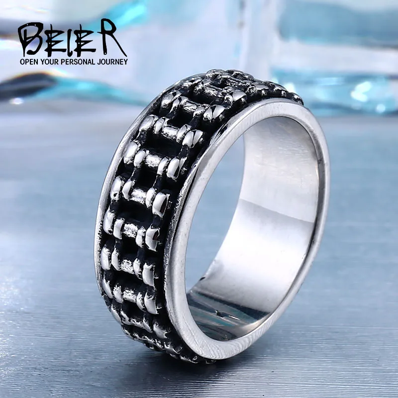 BEIER Biker Bicycle Chain Stainless Steel New Designed Man\'s Motorcycle Ring For Man BR8-301