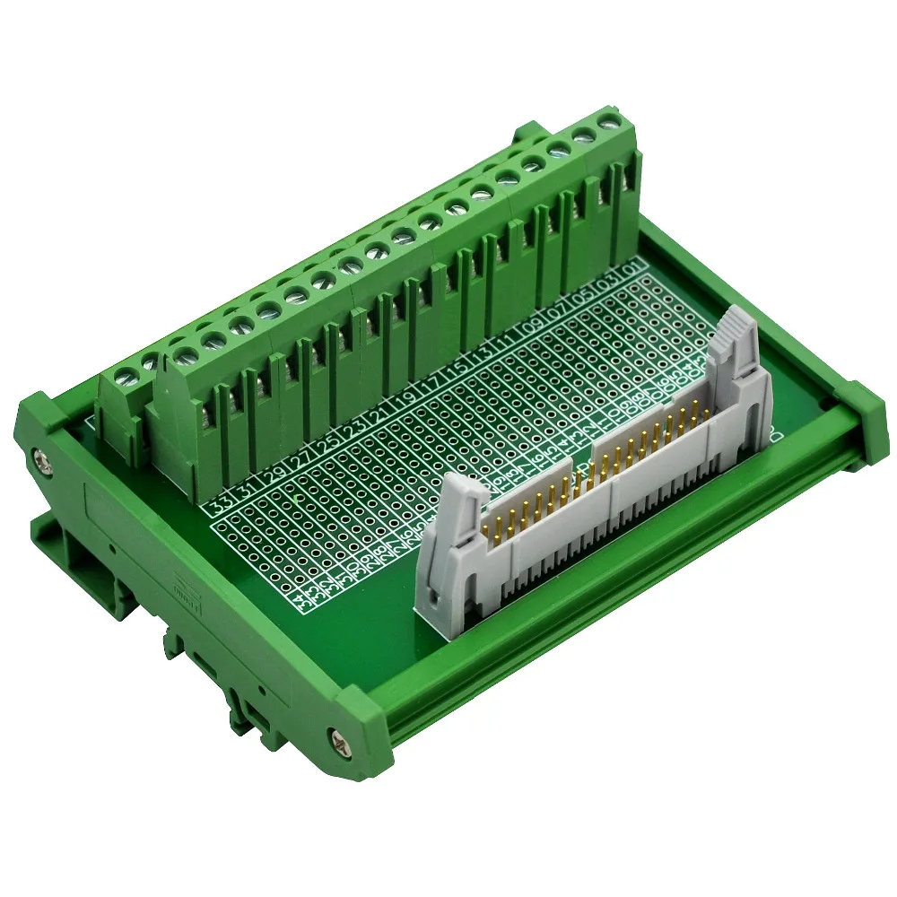 CZH-LABS DIN Rail Mount IDC-34 Male Header Connector Breakout Board Interface Module, IDC Pitch 0.1