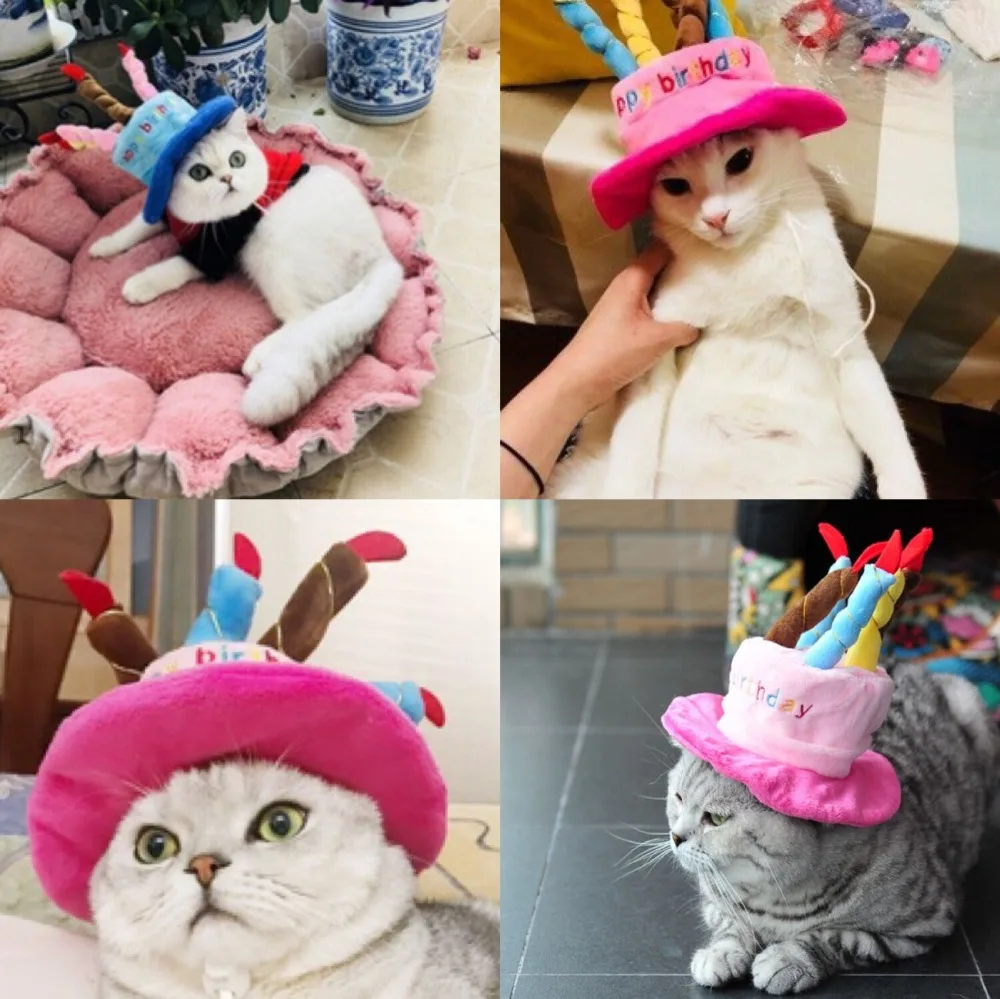 Cute Pets Dog Cats Birthday Caps Adjustable Corduroy Colorful Candles Small/Medium Dog Hat  Puppy Cats Cosplay Costume Headwear