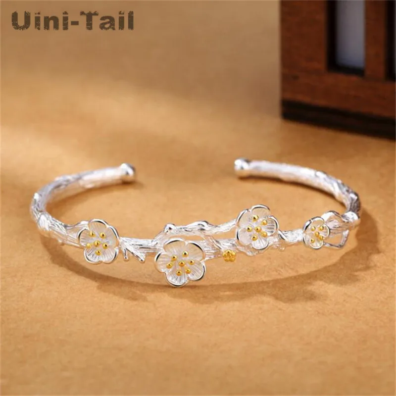 Uini-Tail hot new product creative 925 Tibetan silver plum blossom open bracelet fashion tide flow high quality jewelry