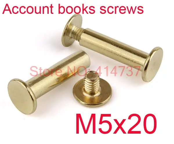 200pcs/lot M5*20 Copper plating Photo album screw Books butt screw Account books screw book binding screw