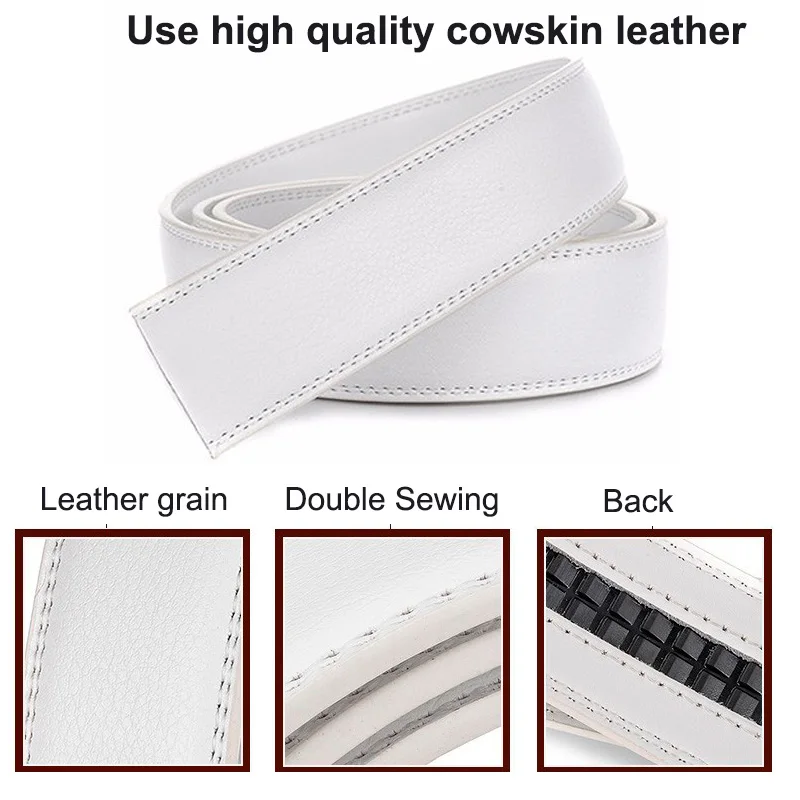 6 Color No Buckle Designer Mens Belts Body 3.5cm Wide Cowskin Genuine Leather High Quality Men Automatic Belt Body Kemer White