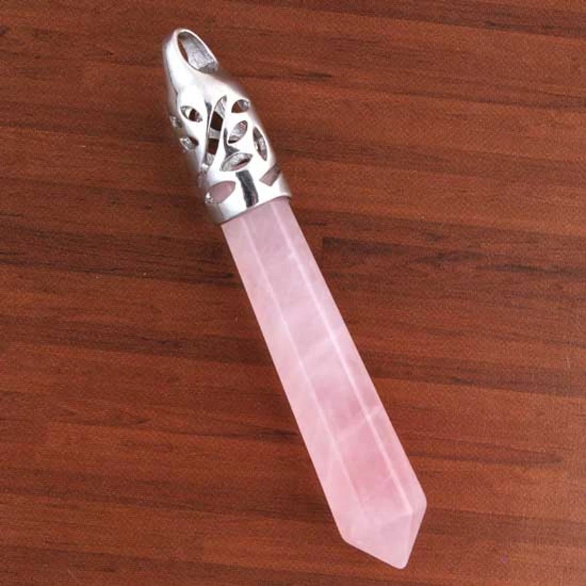 Crystal Hexagon Stone Pendulums For Dowsing Divination Natural Rose Quartz Crystal Reiki Stone Pendulum Pendant Jewelry No Chain