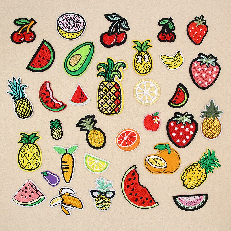 Cute 1pc Cherry Watermelon Strawberry Pineapple Avocado Fruit Embroidery Patches for Clothing Iron on Clothes Appliques Badge