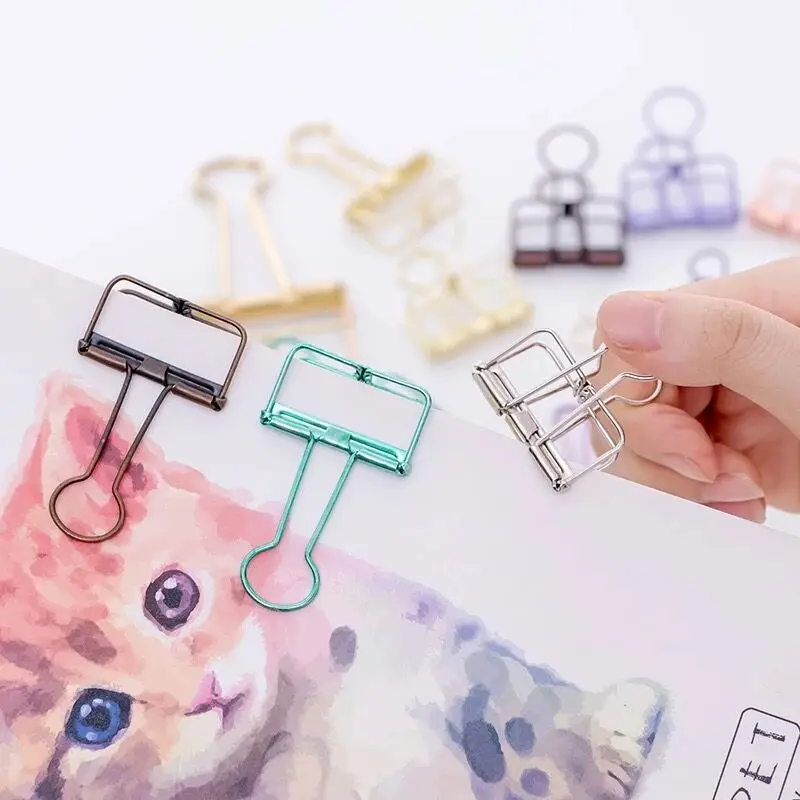 5pcs/lot Kawaii Candy Color Metal Paper Clip Dispenser Photo Ticket File Binder Clips Card Bookmark Office School Stationery