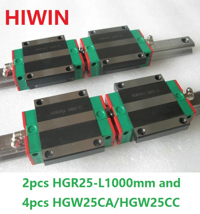 

2pcs 100% original Hiwin linear rail HGR25 -L 1000mm + 4pcs HGW25CA HGW25CC flanged block carriage for cnc