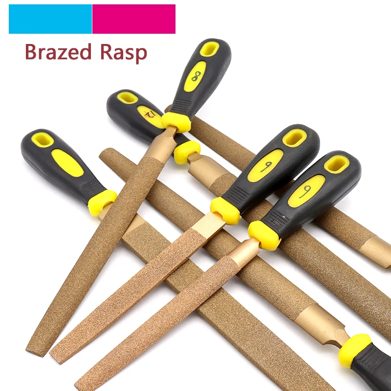 6'' to 14'' Braze Diamond Files Rasp Flat/Semi-circular Metal File For Superhard Object Grinding Woodworking Carving Hand Tools